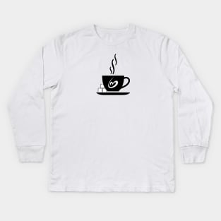 Funny coffee cup, coffee lovers gift, coffee gift, coffee cozy, birthday, cafeteria’s stickers, fashion Design, restaurants and laptop stickers, lovely coffee cup with heart inside Kids Long Sleeve T-Shirt